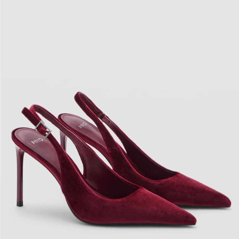 Mango Burgundy Velvet Slingback Stiletto Heels